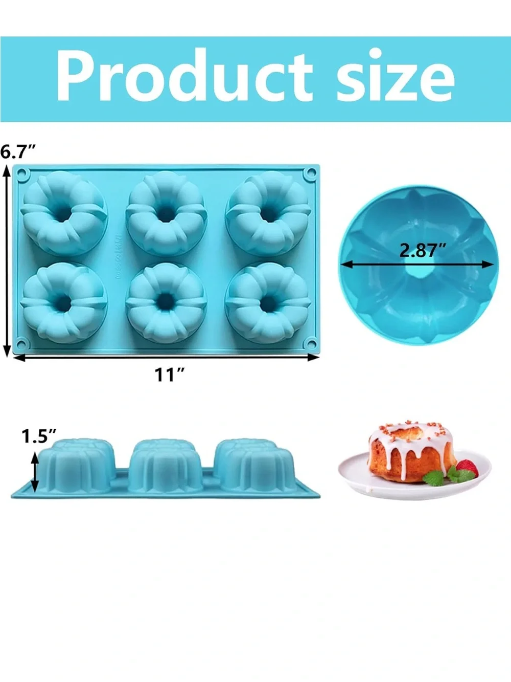 New Blue Silicone Mini Bundt Cake Mold (Set of 3)